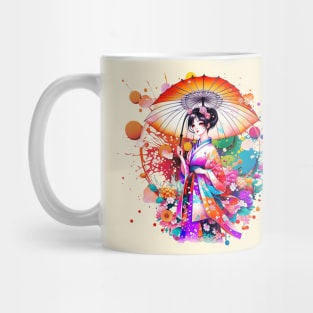 Beautiful Japanese Woman in Kimono Parasol Mug